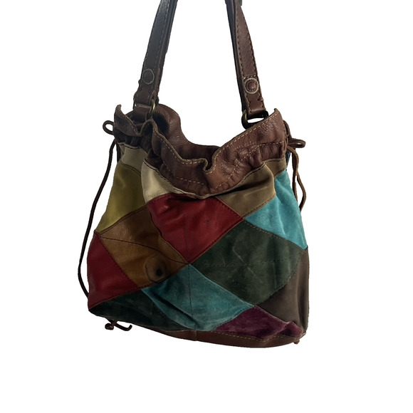 Lucky Brand Hobo Shoulder Bag Colorful Patchwork Leather Suede Flowers Vtg Boho - Picture 2 of 16